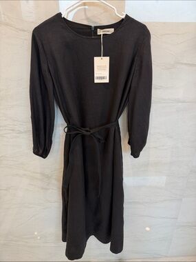 Everlane Black Long-Sleeve Tie-Waist Midi Dress